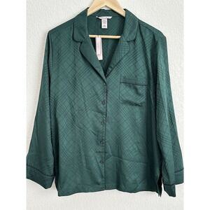 Victoria's Secret Satin Button Down Long Sleeve Pajama Top Only Green Medium NEW